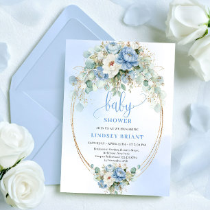 Chique Boho Pastel Blauwe Bloemen Baby Shower Uitn Kaart