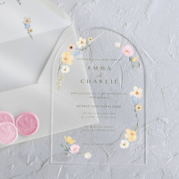 Chique Boho Pastel Wilde Bloemen Lente Zomer Bruil Acryl Uitnodigingen