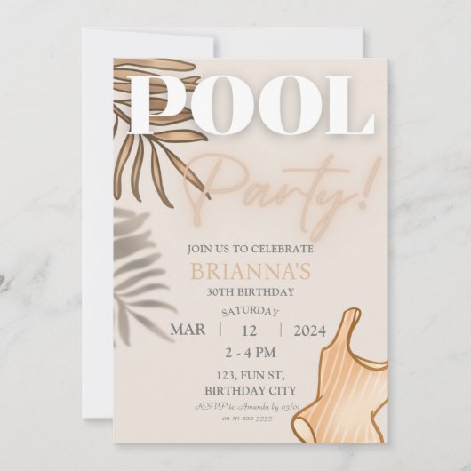 Chique Boho Pool Party Vrouwen Tropische Verjaarda Kaart (Voorkant)