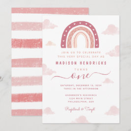 Chique Boho Regenboog en Wolken Pastel Roze Verjaa Kaart