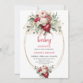 Chique Boho Robijnrood Blos Groene Baby Shower Kaart (Voorkant)