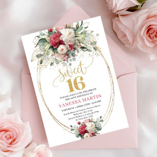 Chique Boho Rode Bourgogne Groenelementen Sweet 16 Kaart