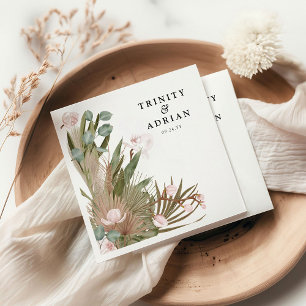 Chique Boho Roze Orchideeën & Gedroogde Bladeren B Servet