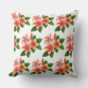 Chique Boho Tropische Roze Bloemen op Wit Kussen