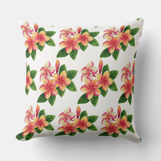 Chique Boho Tropische Roze Bloemen op Wit Kussen (Voorkant)