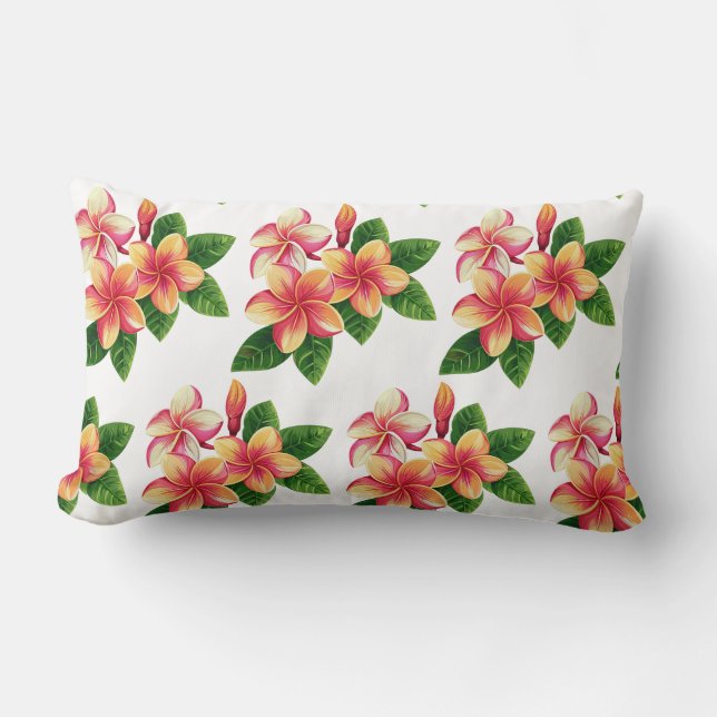 Chique Boho Tropische Roze Bloemen op Wit Kussen (Voorkant)