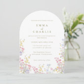 Chique Boho Tuin Wilde Bloemen Lente Zomer Bruilof Kaart (Staand voorkant)