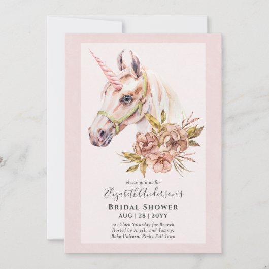 Chique BOHO Unicorn Bruidslunch Uitnodiging (Voorkant)