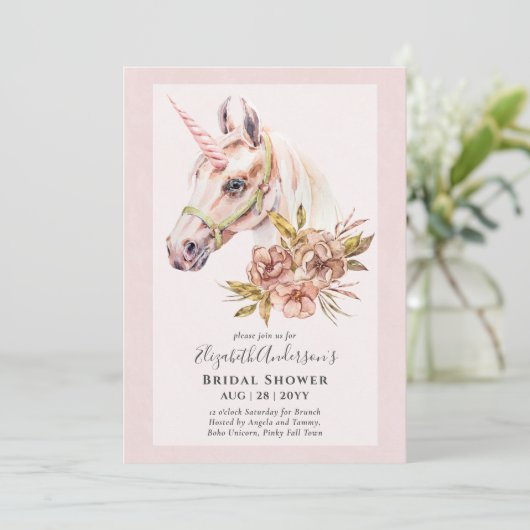Chique BOHO Unicorn Bruidslunch Uitnodiging (Staand voorkant)