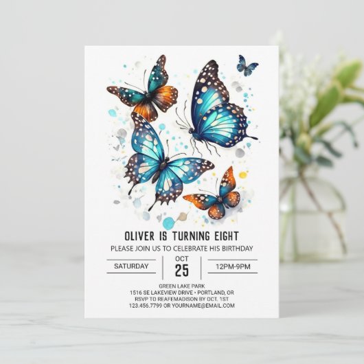 Chique Boho vlinder jongen verjaardag Kaart (Staand voorkant)