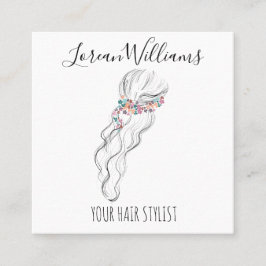 Chique boho wilde bloem bruidskapsel stylist bloem vierkante visitekaartje
