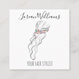 Chique boho wilde bloem bruidskapsel stylist bloem vierkante visitekaartje