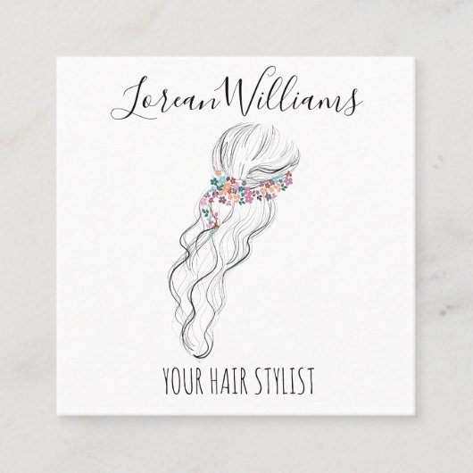 Chique boho wilde bloem bruidskapsel stylist bloem vierkante visitekaartje (Voorkant)