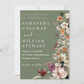 Chique Boho Wilde Bloem Rustieke Salie Groene Trou Kaart (Voorkant)