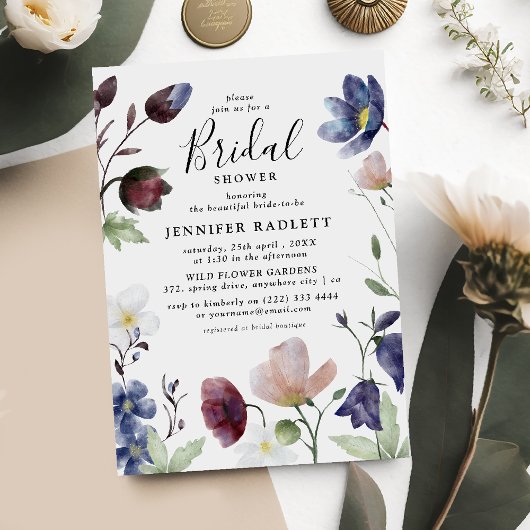 Chique Boho Wilde Bloemen Bruiloft Bruidsfeest Kaart