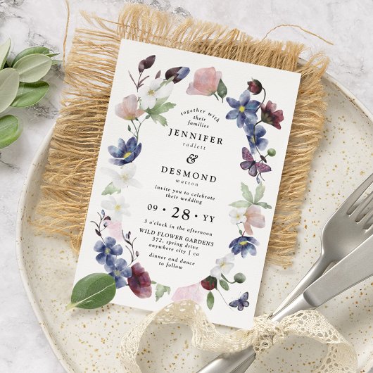 Chique Boho Wilde Bloemen Bruiloft Kaart