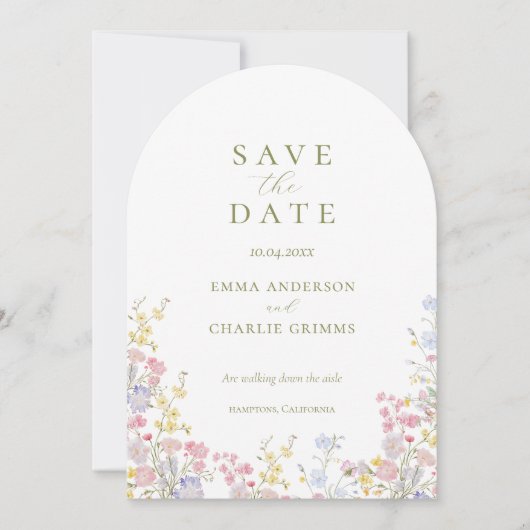 Chique Boho wilde bloemen Huwelijk Bewaar de Datum Kaart (Voorkant)