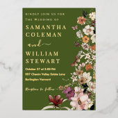 Chique Boho Wildflower Rustiek Mos Groen Bruiloft Folie Uitnodiging (Voorkant)