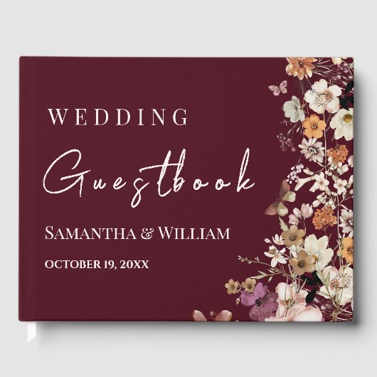 Chique Boho Wildflower rustieke Bourgondische brui Gastenboek (Voorkant)