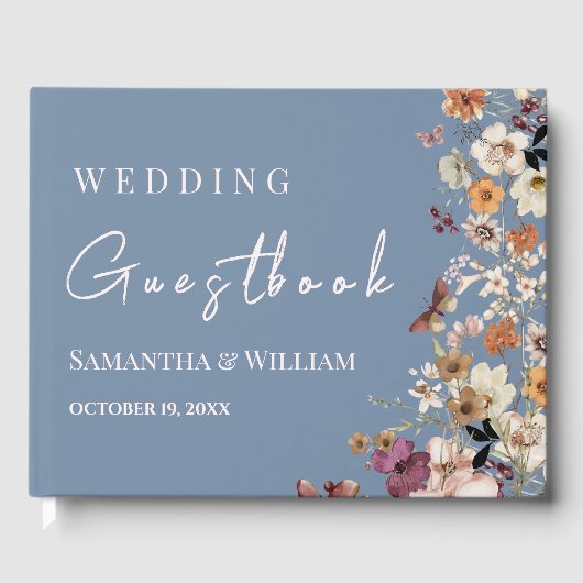 Chique Boho Wildflower rustieke Periwinkle bruilof Gastenboek (Voorkant)