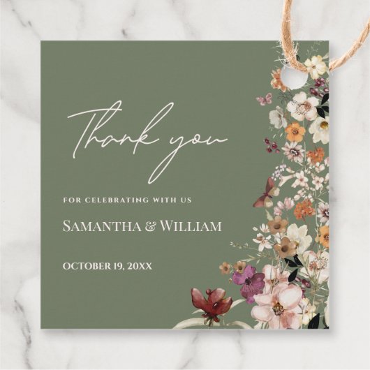Chique Boho Wildflower Rustieke Sage Groene Bruilo Bedankjes Labels (Achterkant)