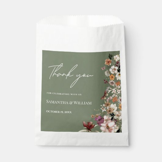 Chique Boho Wildflower Rustieke Sage Groene Bruilo Bedankzakje (Voorkant)