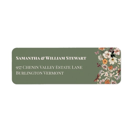 Chique Boho Wildflower Rustieke Sage Groene Bruilo Etiket (Voorkant)