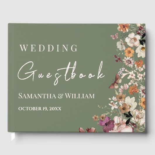 Chique Boho Wildflower Rustieke Sage Groene Bruilo Gastenboek (Voorkant)