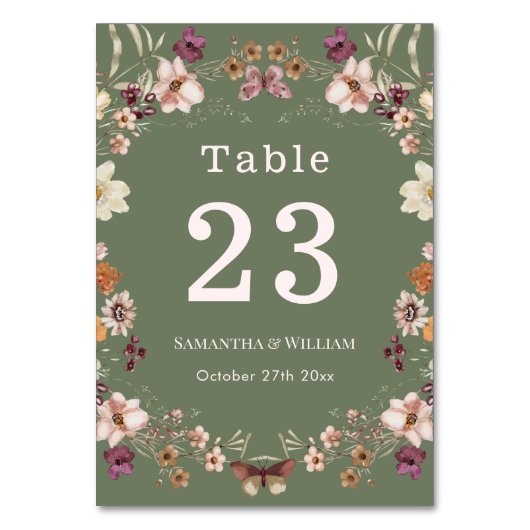Chique Boho Wildflower Rustieke Sage Groene Bruilo Kaart (Voorkant)