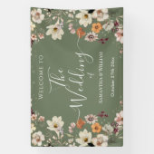 Chique Boho Wildflower Rustieke Sage Groene Bruilo Spandoek (Verticaal)