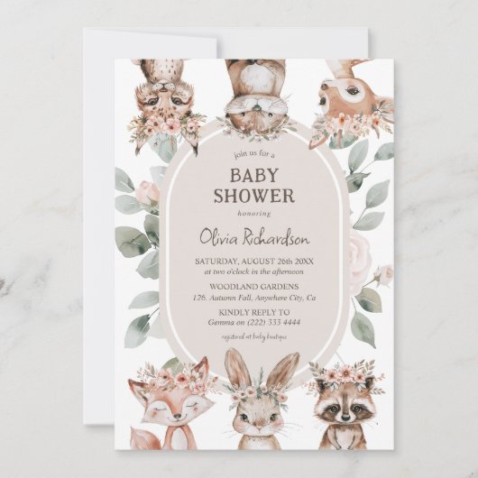 Chique Boho Woodland Dieren Baby Douche Kaart (Voorkant)