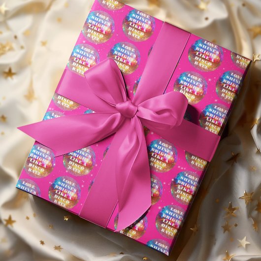 Chique Bold Roze Glitter Retro Disco Ballen Bruilo Cadeaupapier