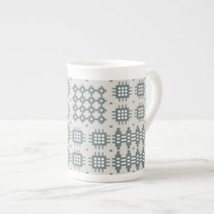 Chique Bone China Mok: Welsh Tapestry Pattern, Gri Porselein Kop