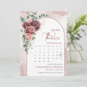 Chique boog blush marron rozen bloemeneucalyptus save the date (Staand voorkant)