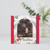 Chique boog foto typografie vrolijk kerstfeest feestdagenkaart (Staand voorkant)