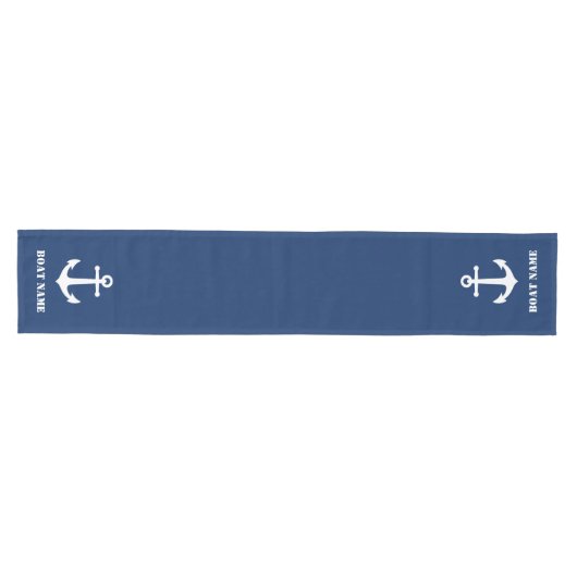 Chique Boot Anchor & Uw Boot Naam Marine Blauw Medium Tafelloper (Horizontaal)