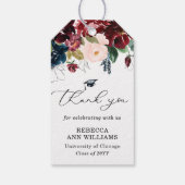 Chique bordeaux bloemen script bedankt afstuderen cadeaulabel (Achterkant)