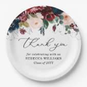 Chique bordeaux bloemen script bedankt afstuderen papieren bordje (Voorkant)