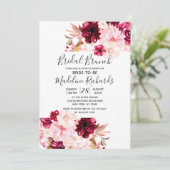 Chique bordeaux blush roze bruids brunch uitnodigi kaart (Staand voorkant)