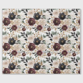 Chique bordeaux crèmewitte bloemen bruiloft cadeaupapier (Vlak)