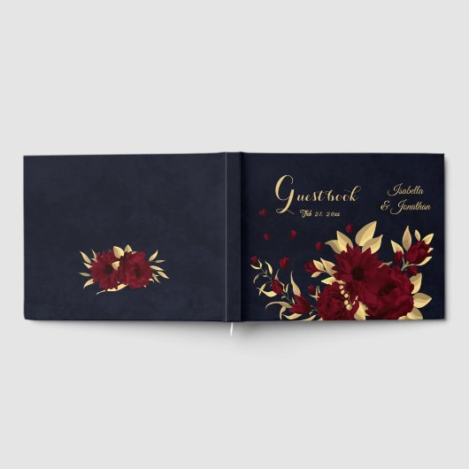 Chique bordeaux en goud marine bruiloft gastenboek (Volledig)