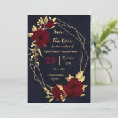 Chique bordeaux en goud marine geometrische save the date (Staand voorkant)