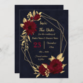 Chique bordeaux en goud marine geometrische save the date (Voorkant / Achterkant)