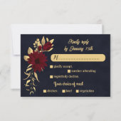 Chique bordeaux en goud marine maaltijd keuze brui RSVP kaartje (Voorkant)