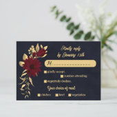 Chique bordeaux en goud marine maaltijd keuze brui RSVP kaartje (Staand voorkant)