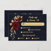 Chique bordeaux en goud marine maaltijd keuze brui RSVP kaartje (Voorkant / Achterkant)