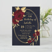 Chique bordeaux en goud marine verjaardagsfeestje kaart (Staand voorkant)