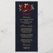 Chique bordeaux en goud marineblauw bruiloft menu (Voorkant)