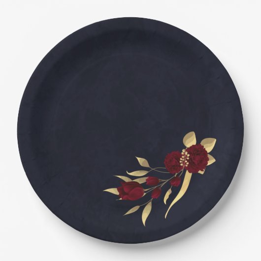 Chique bordeaux en goud marineblauw papieren bordje (Voorkant)