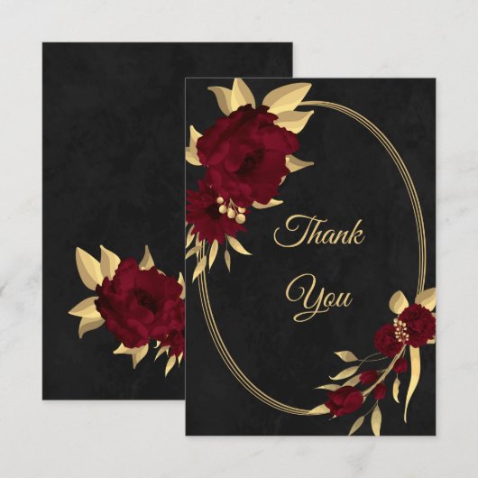 Chique bordeaux en goud zwart bedankkaart (Voorkant / Achterkant)